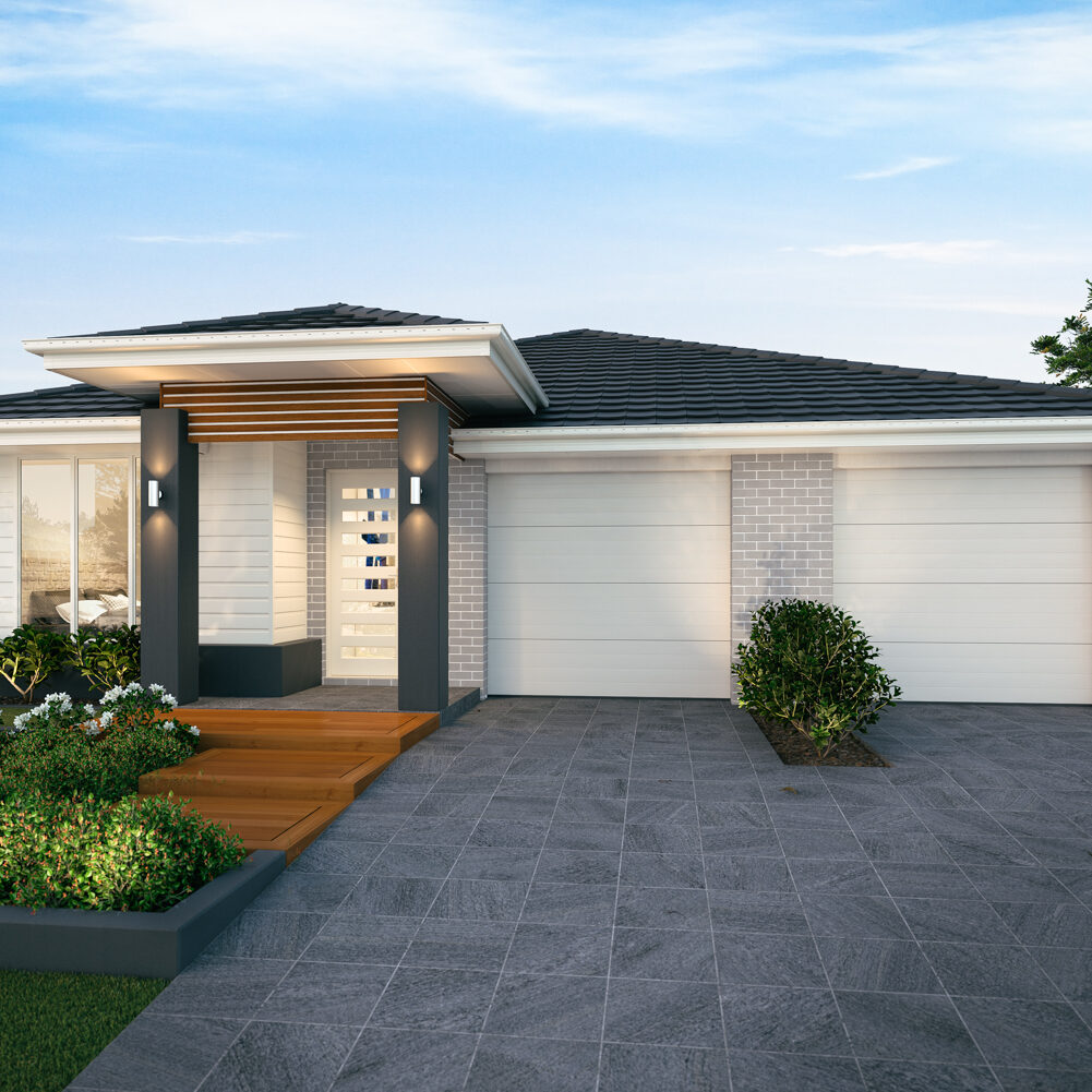 Front of brand new home with double garage